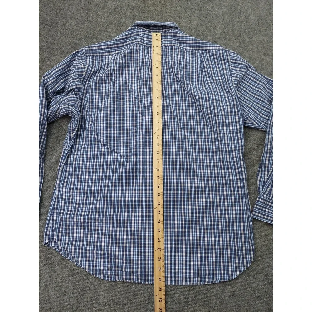 Vt POLO‎ RALPH LAUREN Shirt Mens 16.5-35 Blue Plaid Curham 2 Ply 100s Hong Kong